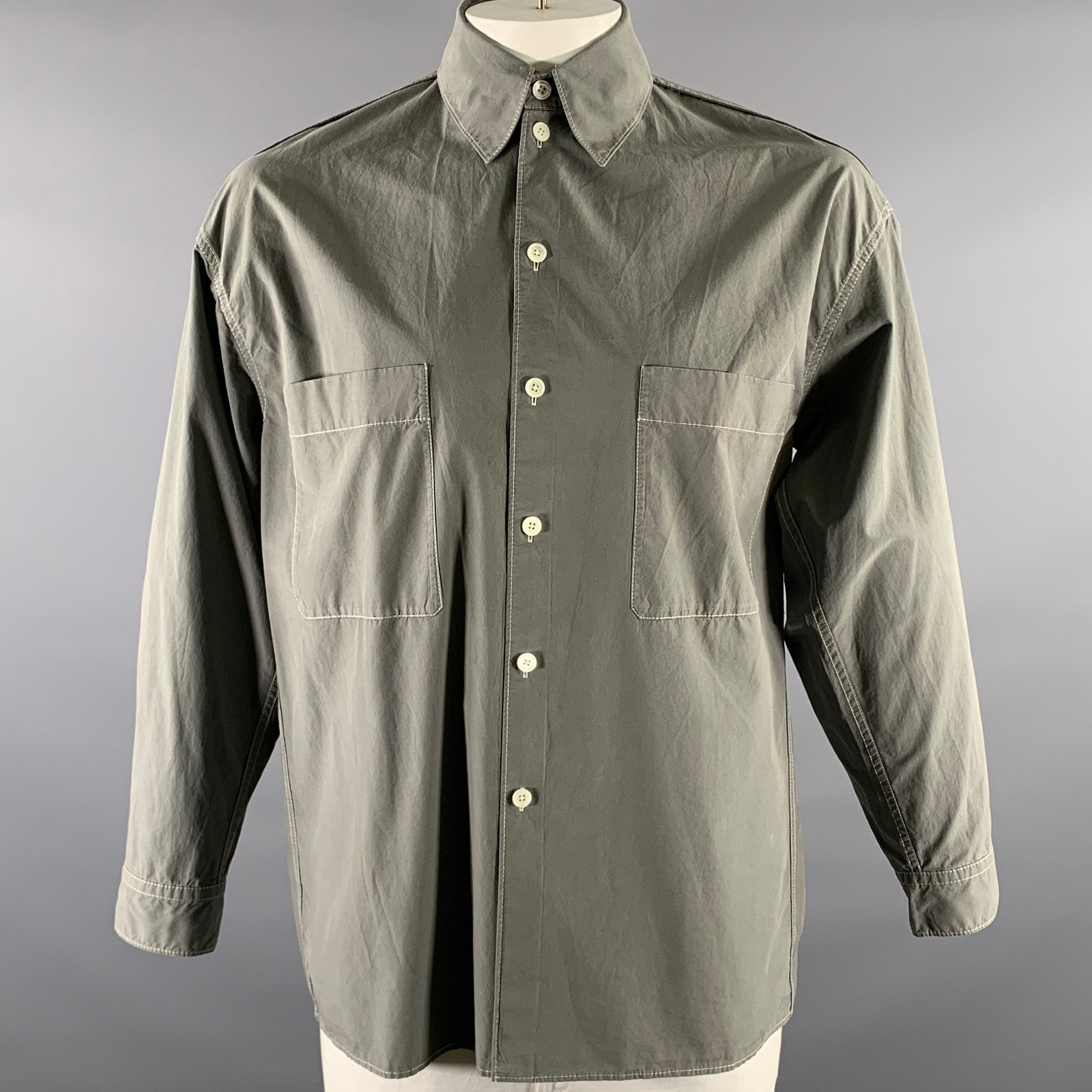 Lemaire Size S Grey Cotton Long Sleeve Shirt